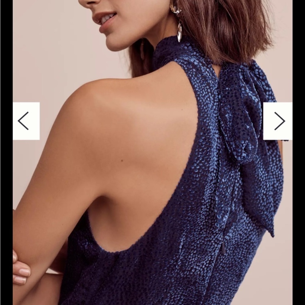 Elevenses Nova Blue Velvet Halter Jumpsuit Sz 10 Anthropologie - Picture 8 of 12